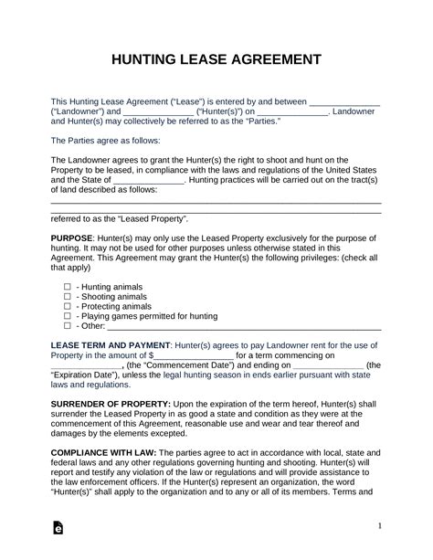 Free Printable Hunting Lease Agreement